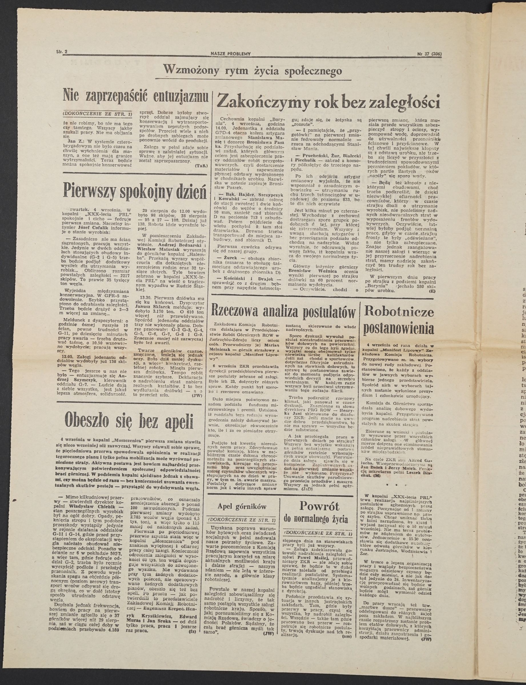 Strona 2. Tytuły: „Wzmożony rytm życia społecznego”, „Zakończymy rok bez zaległości”, „Pierwszy spokojny dzień”.