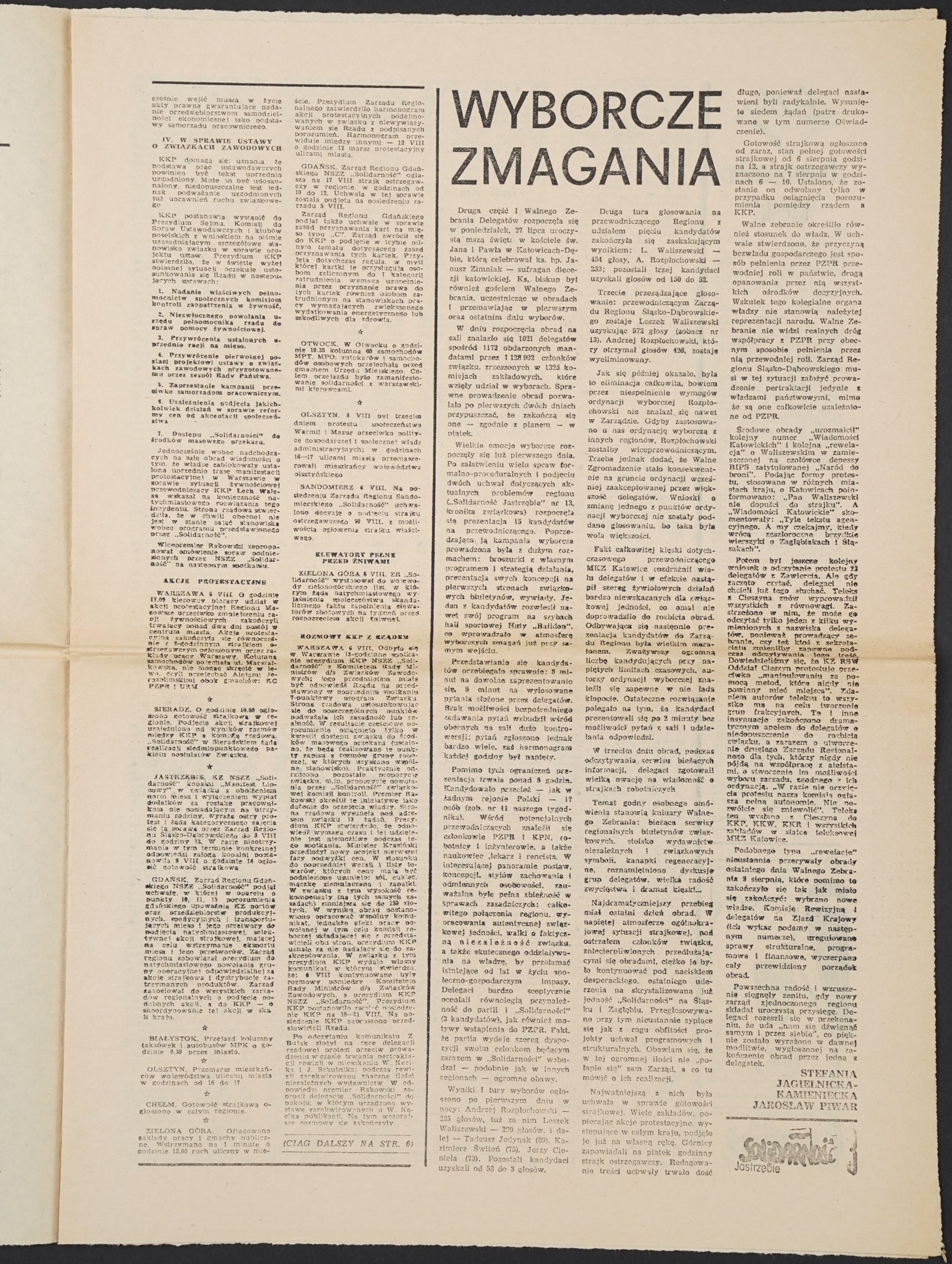 Strona z artykułem „Wyborcze zmagania”.