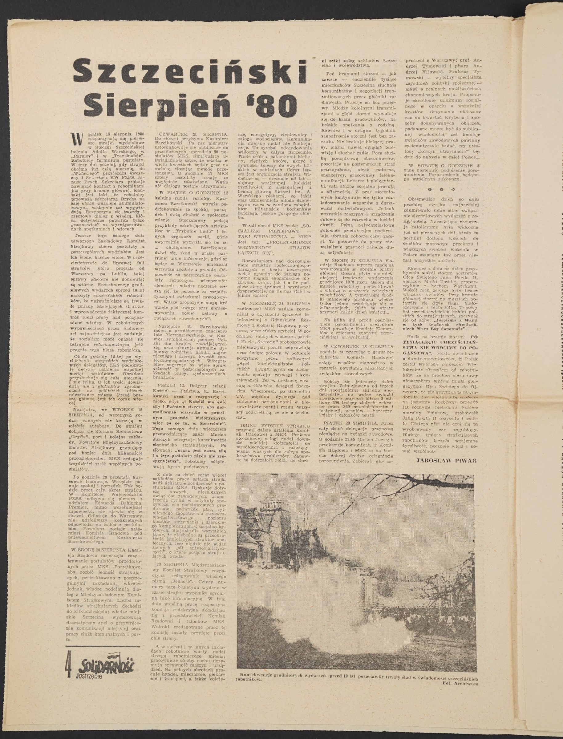 Strona z artykułem „Szczeciński Sierpień ’80”.
